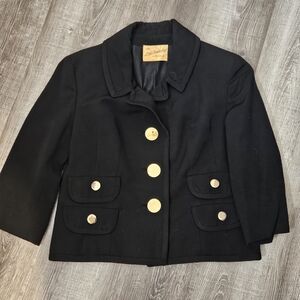 Vintage The Little Frenchshop Short Crop Black Blazer Jacket 3/4 Sleeve Size 4